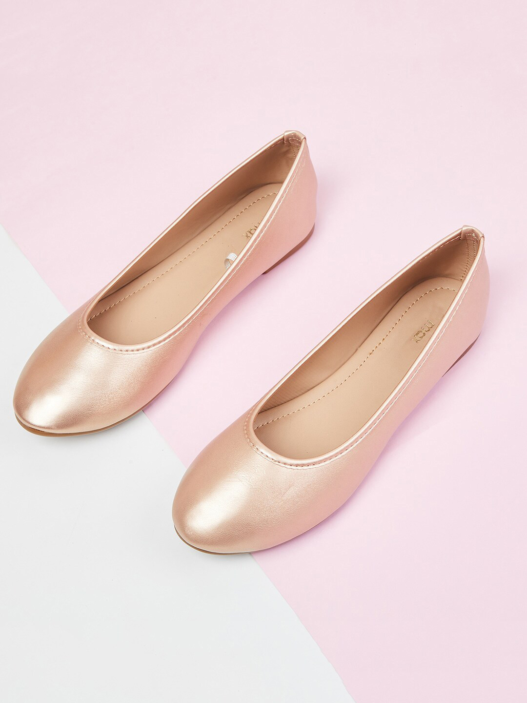 

max Women Rose Gold Solid Round Toe Ballerinas