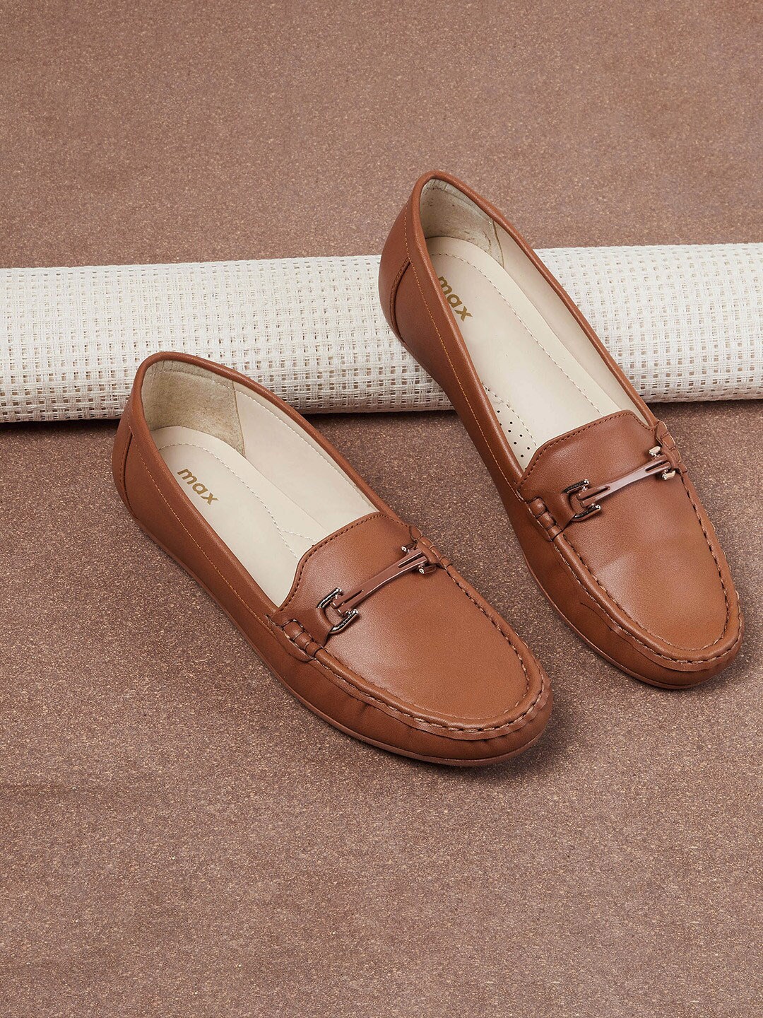

max Women Brown Solid PU Loafers