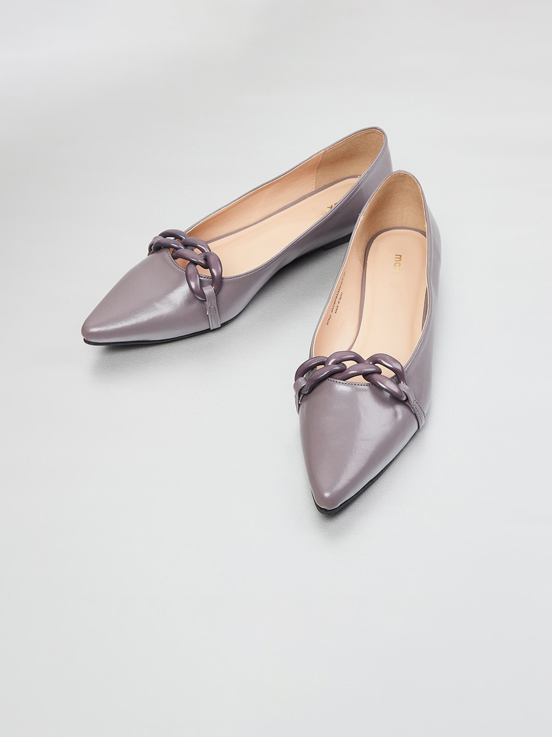 

max Women Grey Printed PU Slip-On Ballerinas