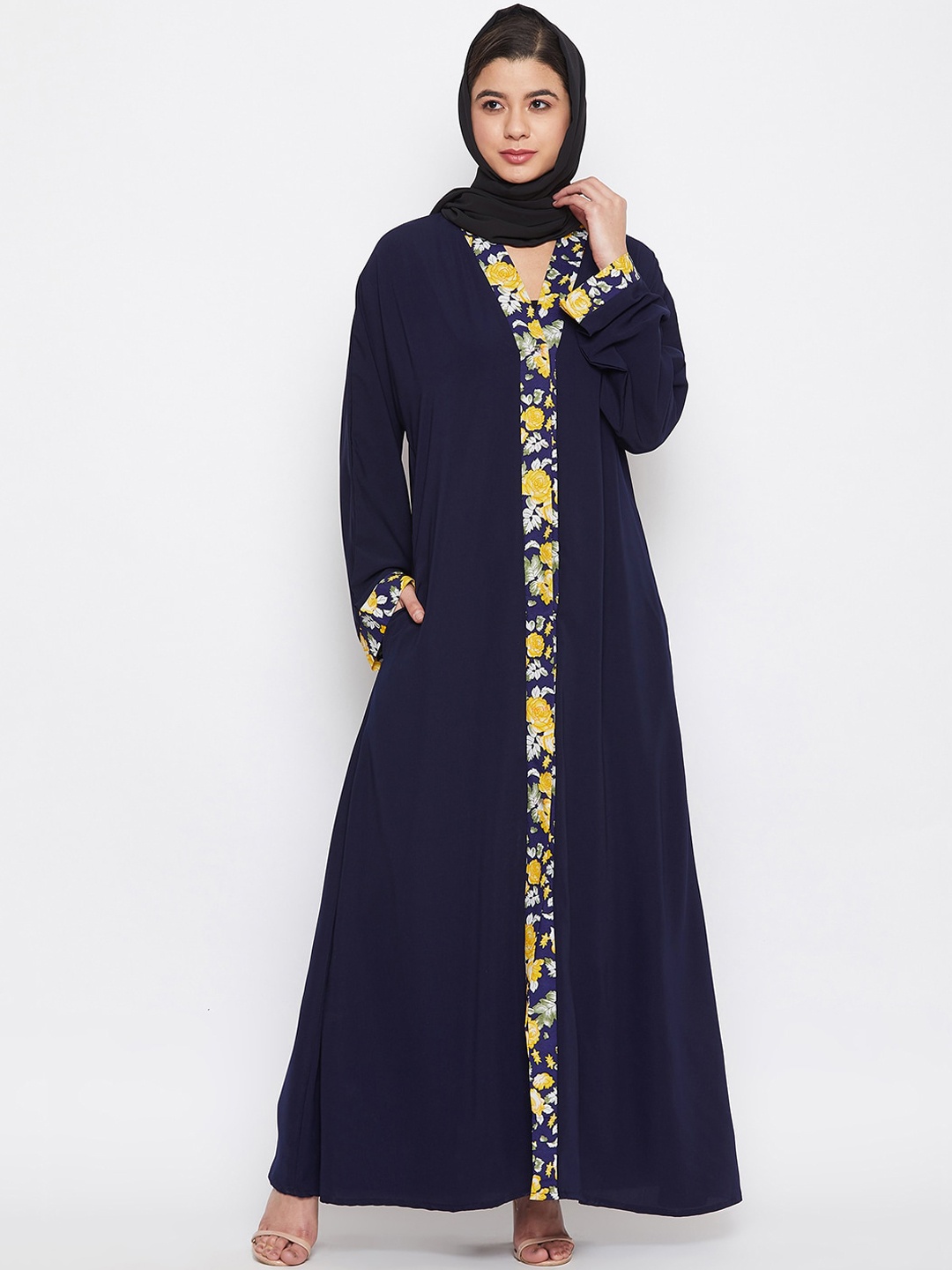 

NABIA Women Blue Printed Abaya Burqas with Georgette Scarf