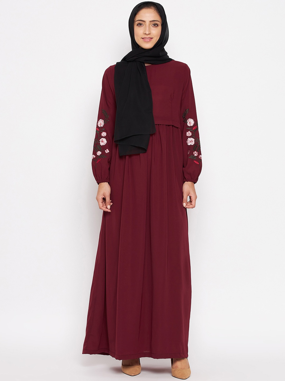 

NABIA Women Maroon Solid Burqa
