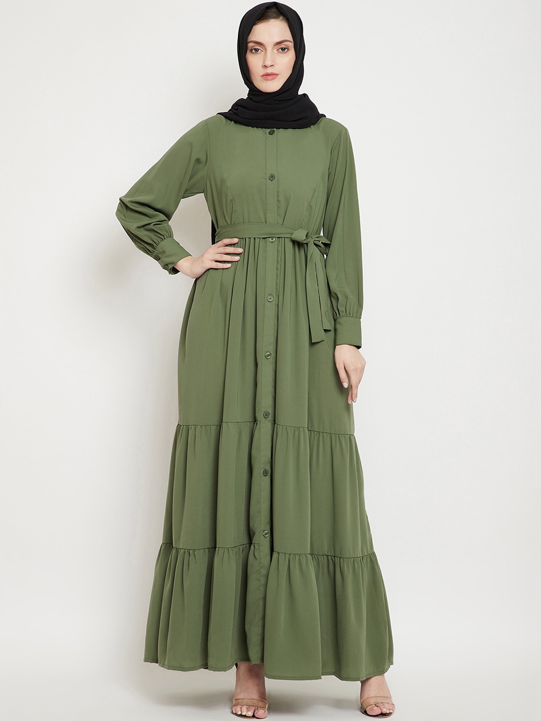 

NABIA Women Green Solid Abaya Burqa With Scarf