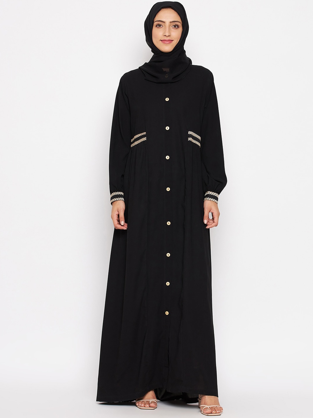 

Nabia Abaya Burqa for Women with Georgette Scarf, Black