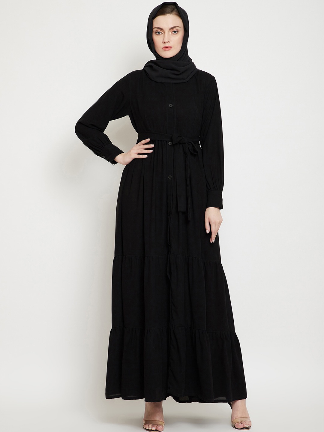 

NABIA Women Black Solid Abaya Burqa With Scarf