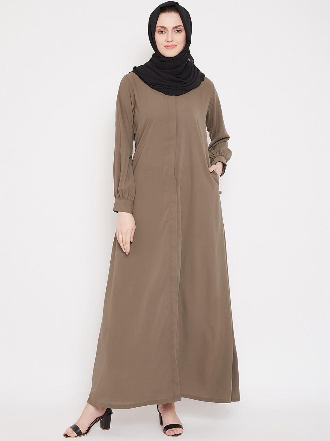 

NABIA Women Charcoal Grey Solid Abaya Burqas