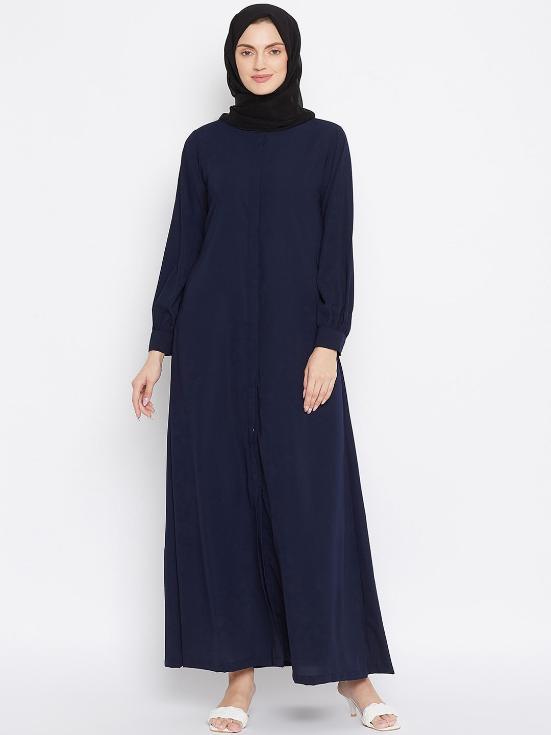 

NABIA Women Navy Blue Solid Abaya Burqa With Scarf