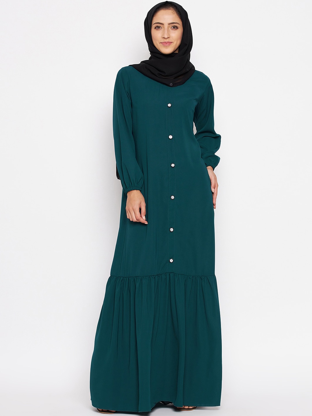 

NABIA Women Green Burqas With Georgette Scarf