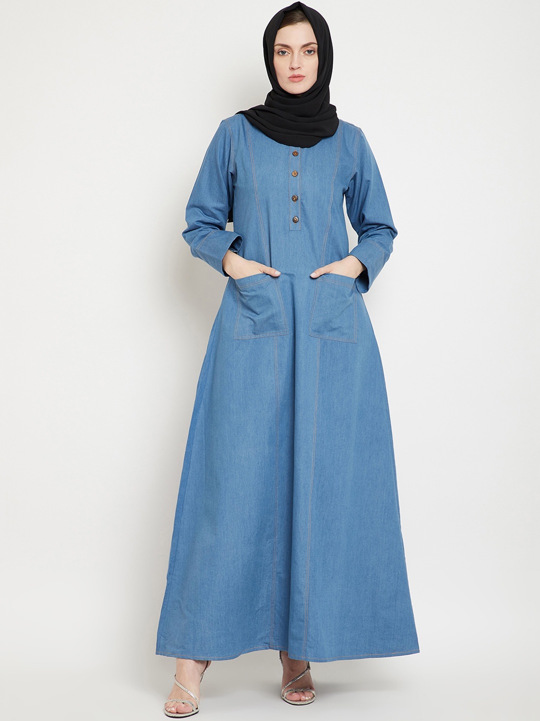 

NABIA Women Blue Solid Cotton Abaya Burqas