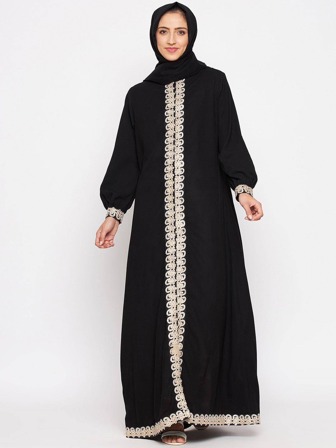 

NABIA Women Black Solid Abaya Burqa With Scarf