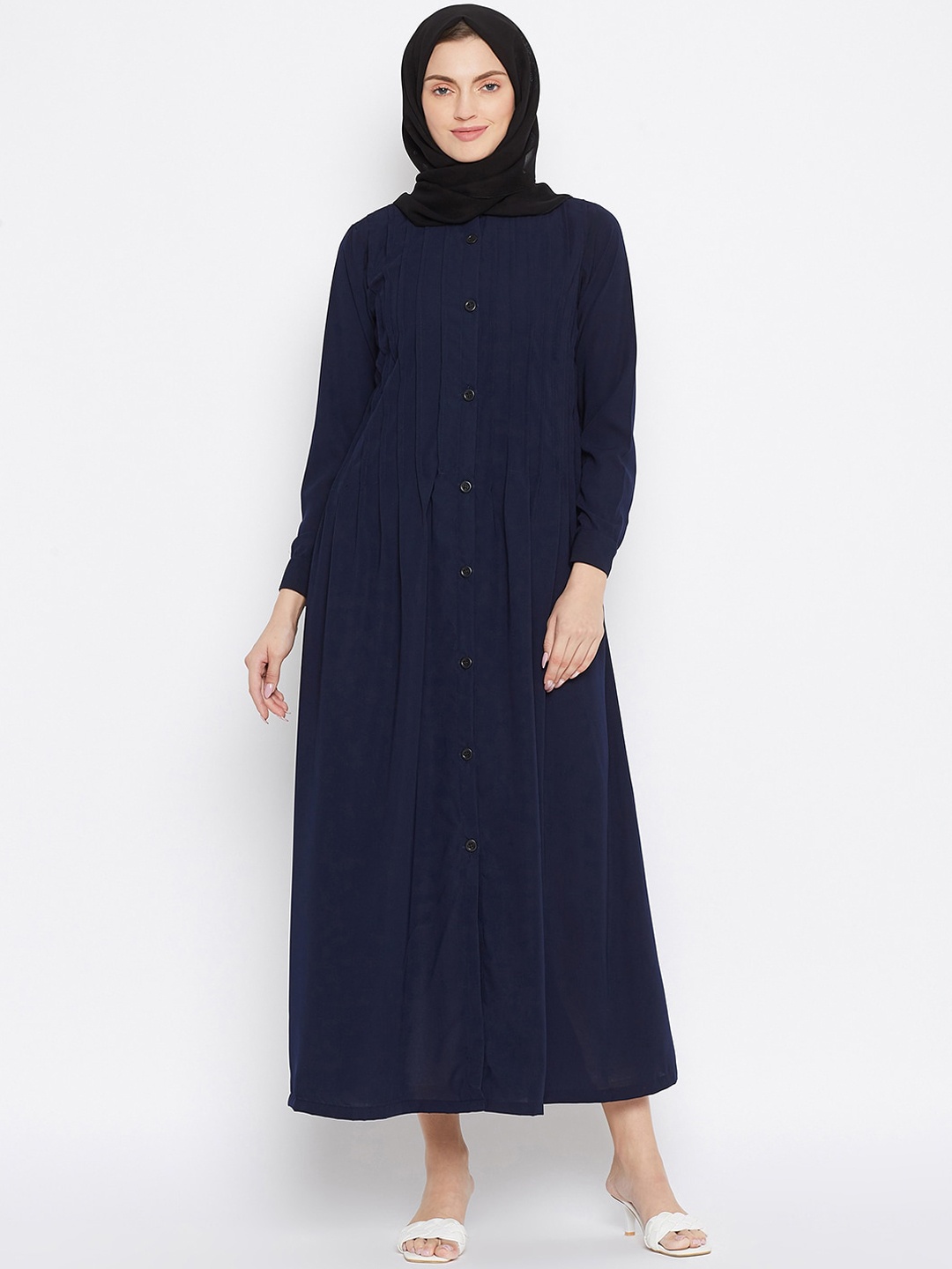 

NABIA Blue Solid Abaya Burqa With Scarf