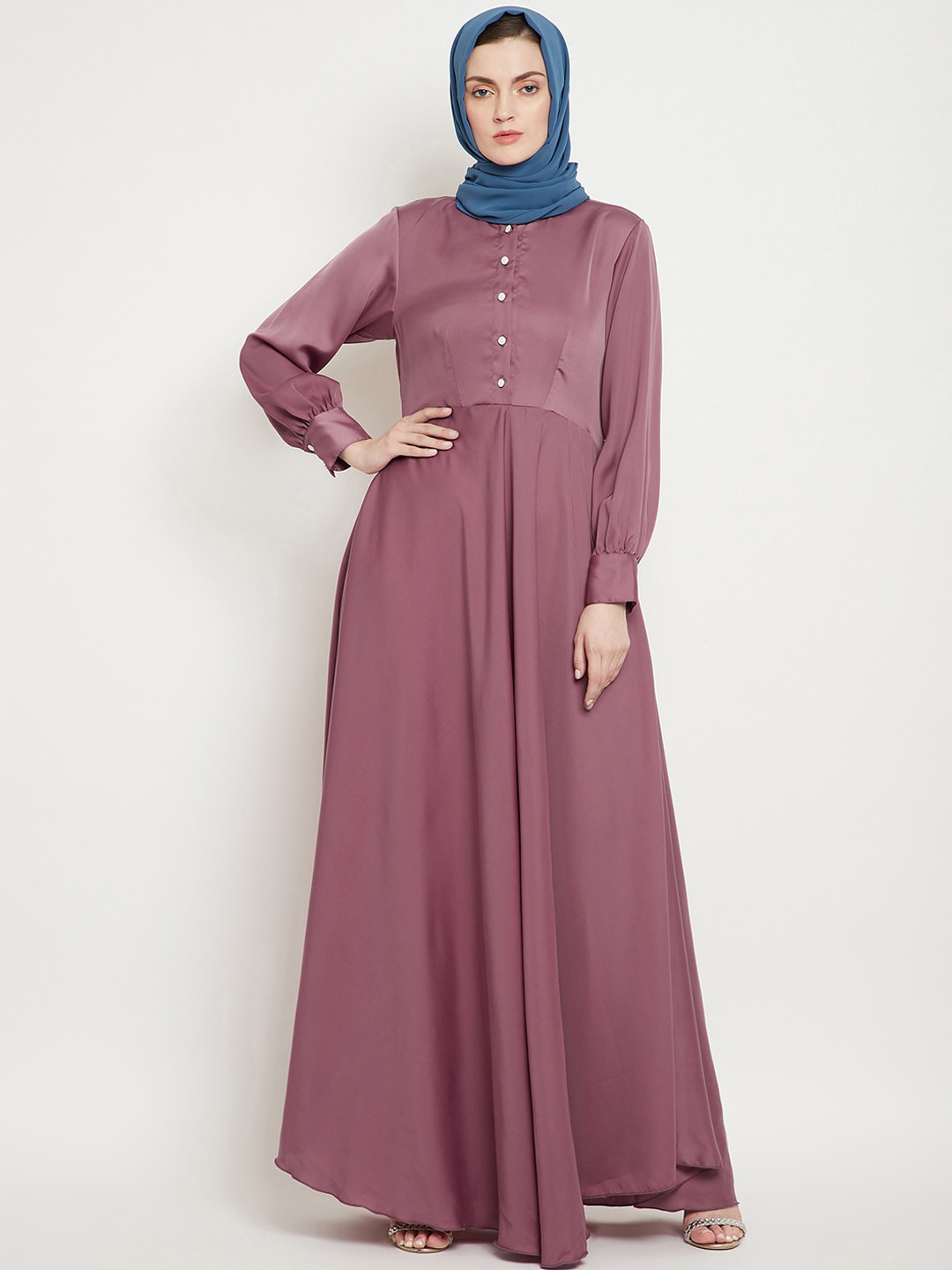 

NABIA Women Puce-Pink Solid Abaya Burqa With Scarf