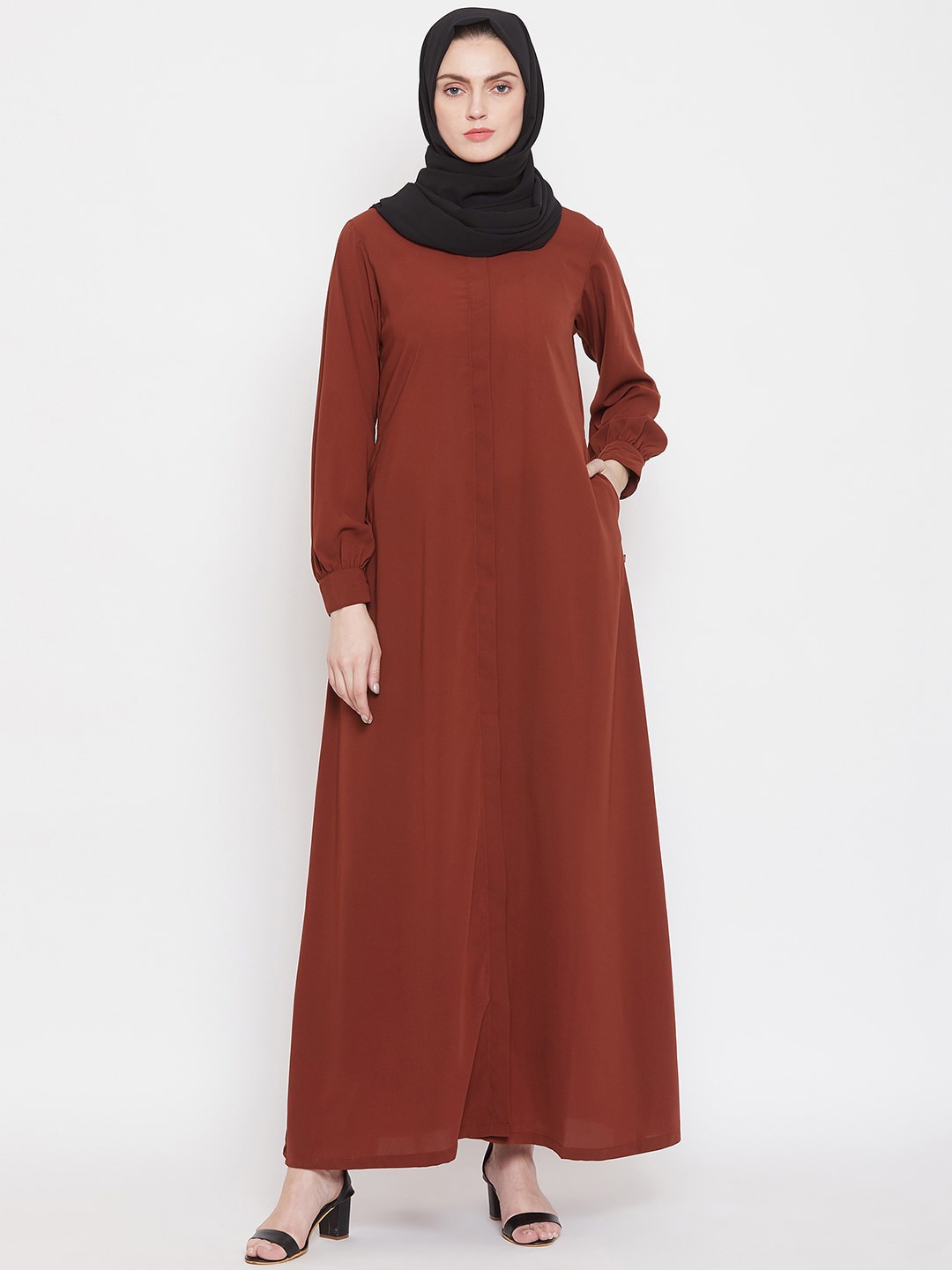 

NABIA Women Rust & Black Solid Abaya Burqas