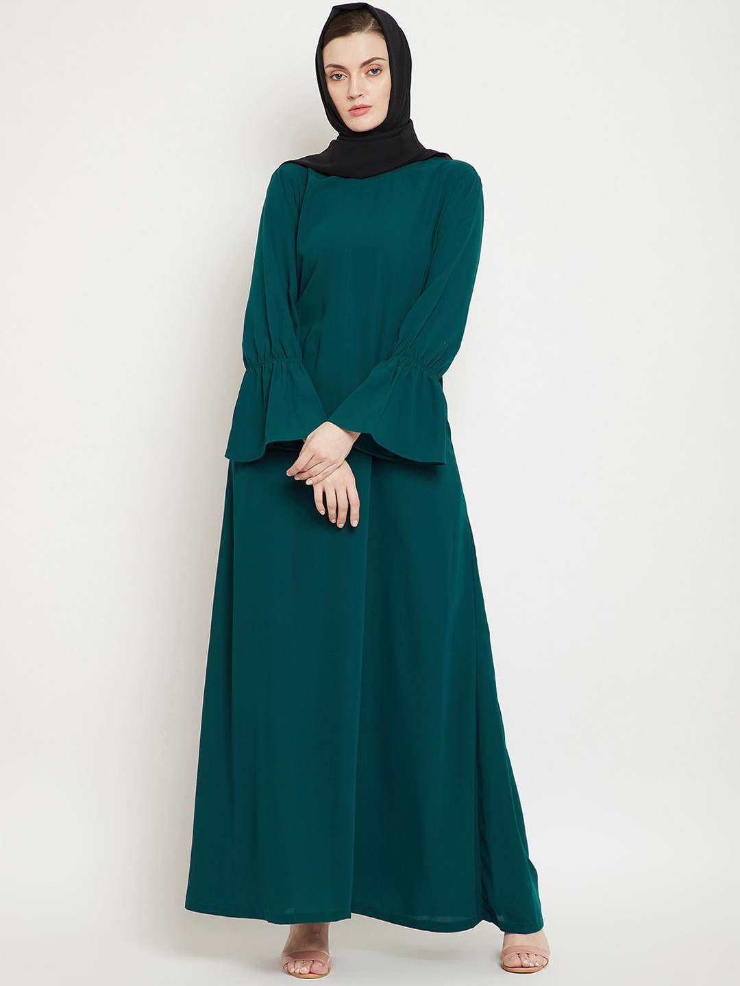 

NABIA Women's Bottle Green Solid Burqas with Georgette Scarf