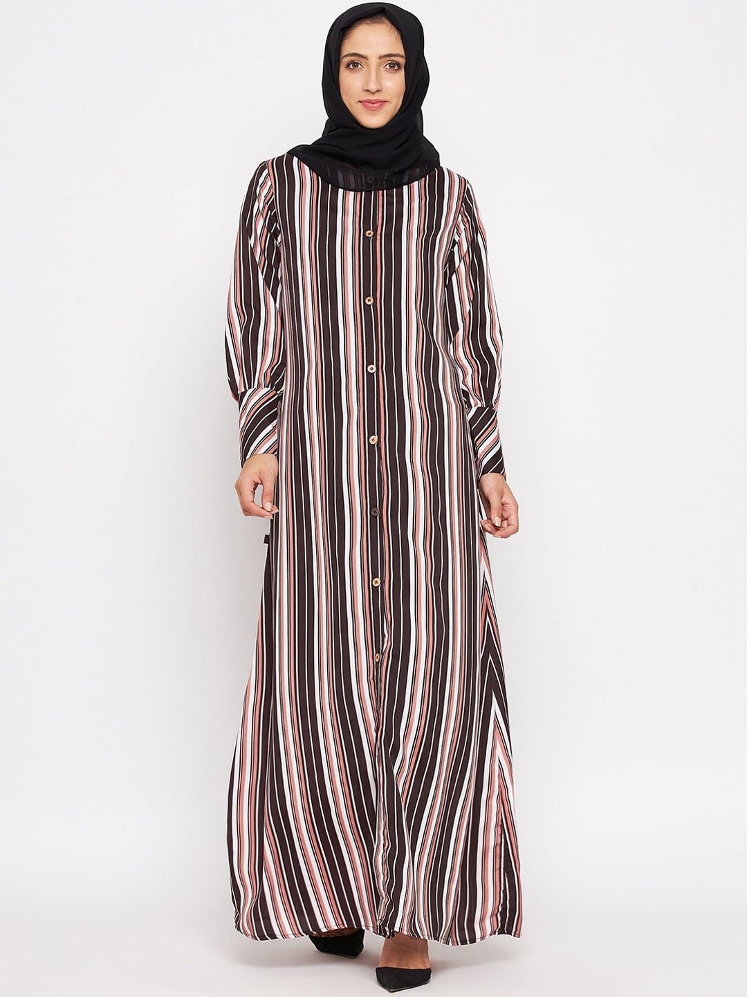 

NABIA Women Black & White Printed Abaya Burqa With Scarf
