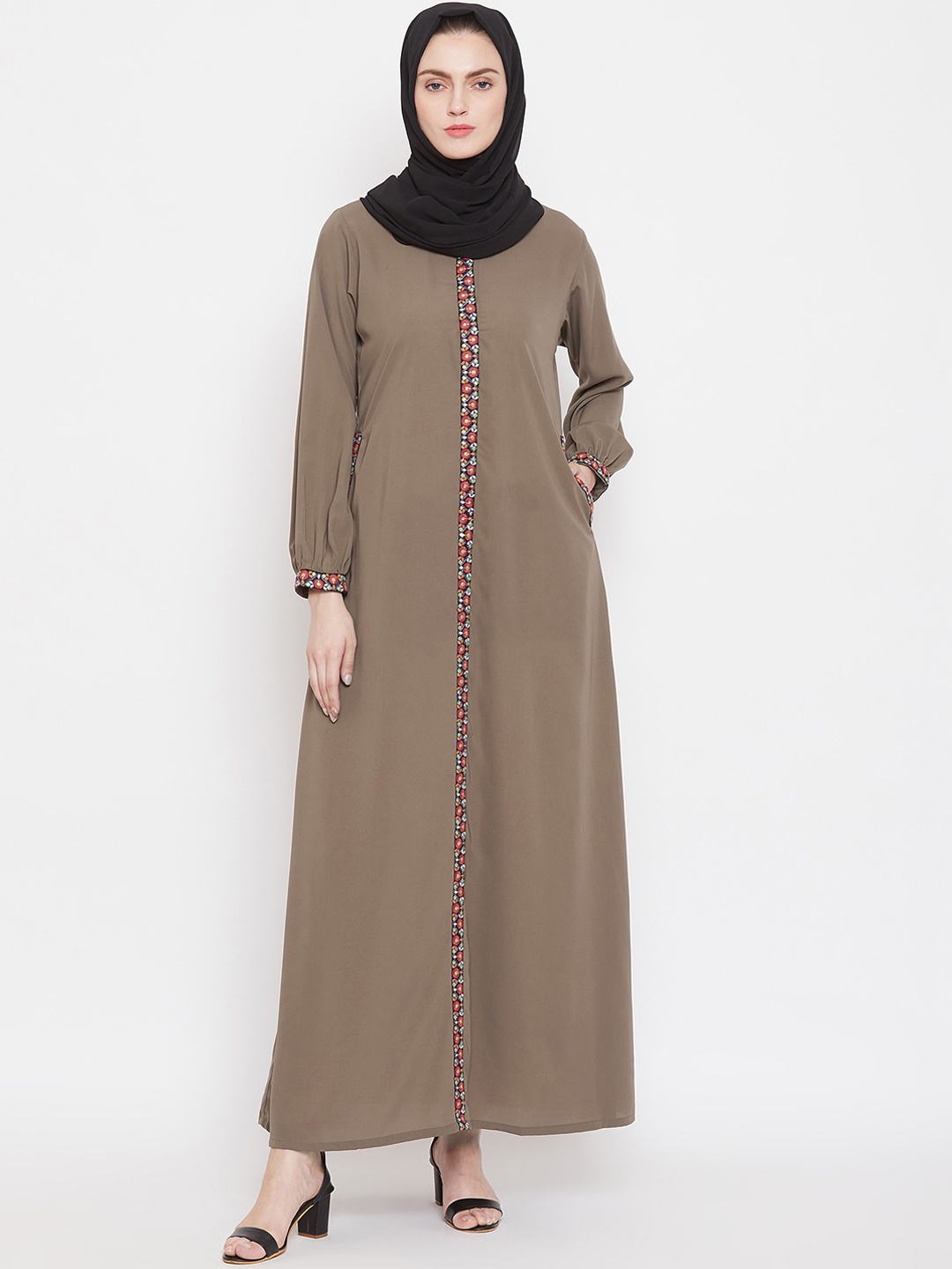 

NABIA Women Brown Solid Abaya Burqa with Scarf