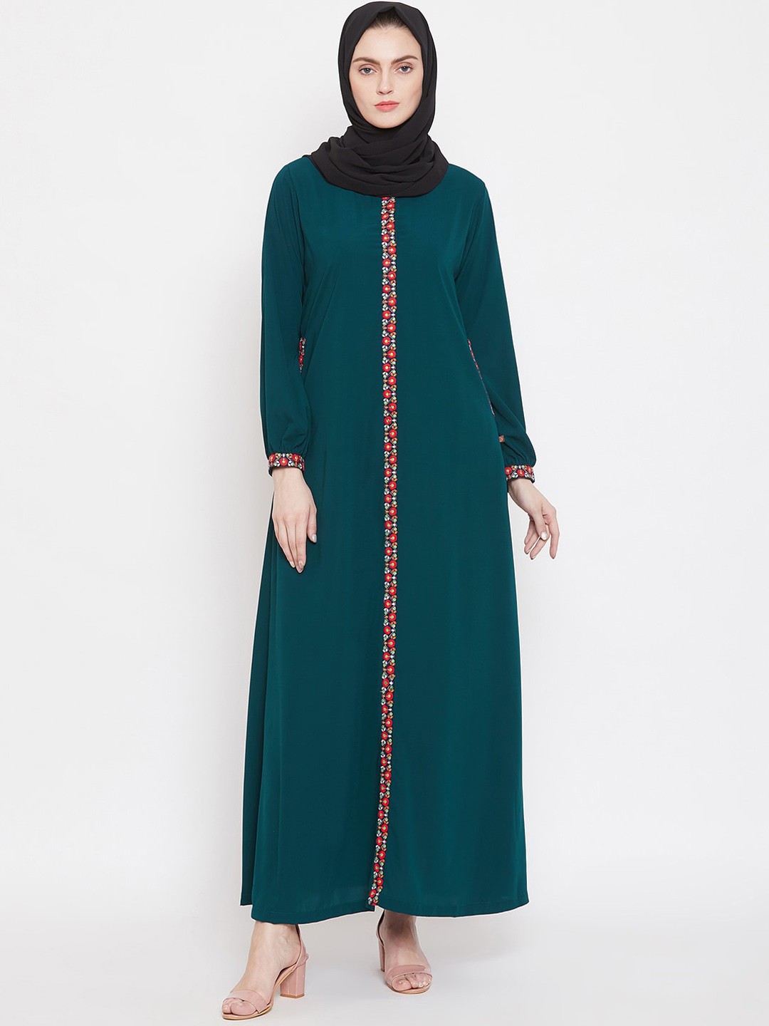 

NABIA Women's Bottle Green Solid Abaya Burqa with Scarf