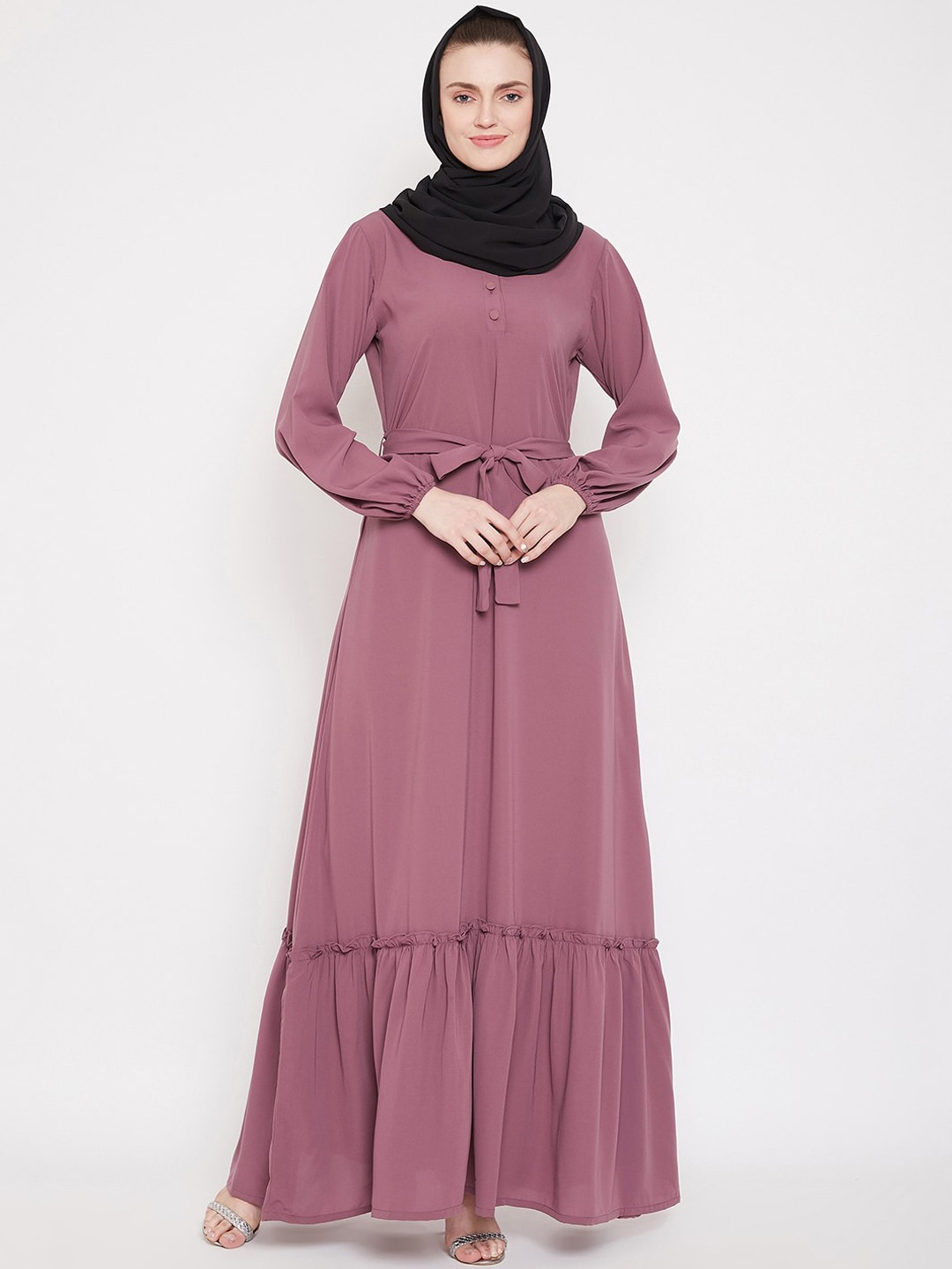 

NABIA Women Puce Pink Solid Abaya Burqa
