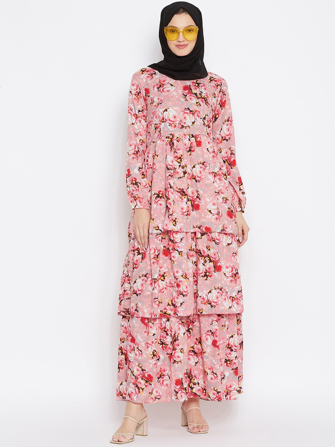 

NABIA Women Pink Printed Abaya Burqa With Scarf