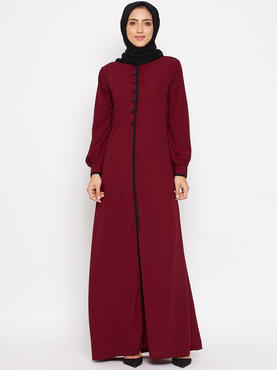 

NABIA Women Maroon Solid Abaya Burqa With Scarf