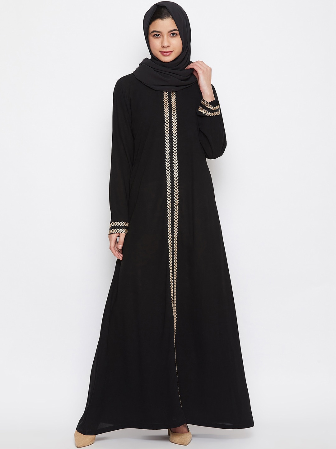 

NABIA Women Black Solid Burqas With Georgette Scarf