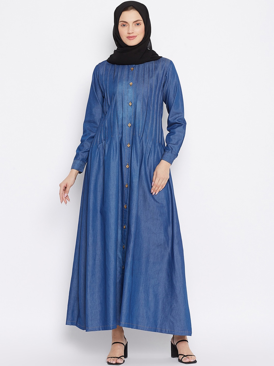 

NABIA Women Blue & Black Solid Burqa With Scarf