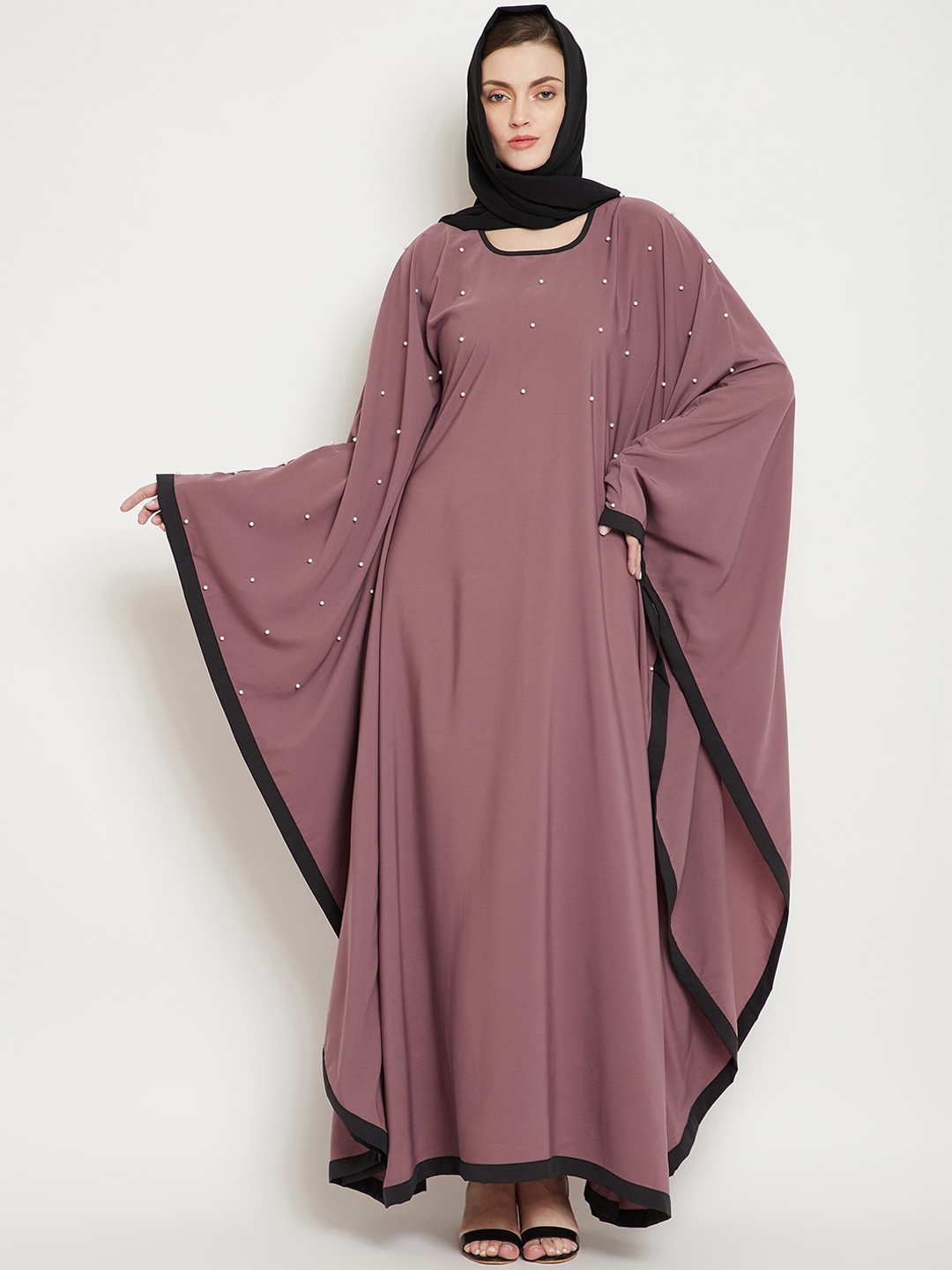 

NABIA Women Pink Solid Kaftan Abaya Burqas with Georgette Scarf
