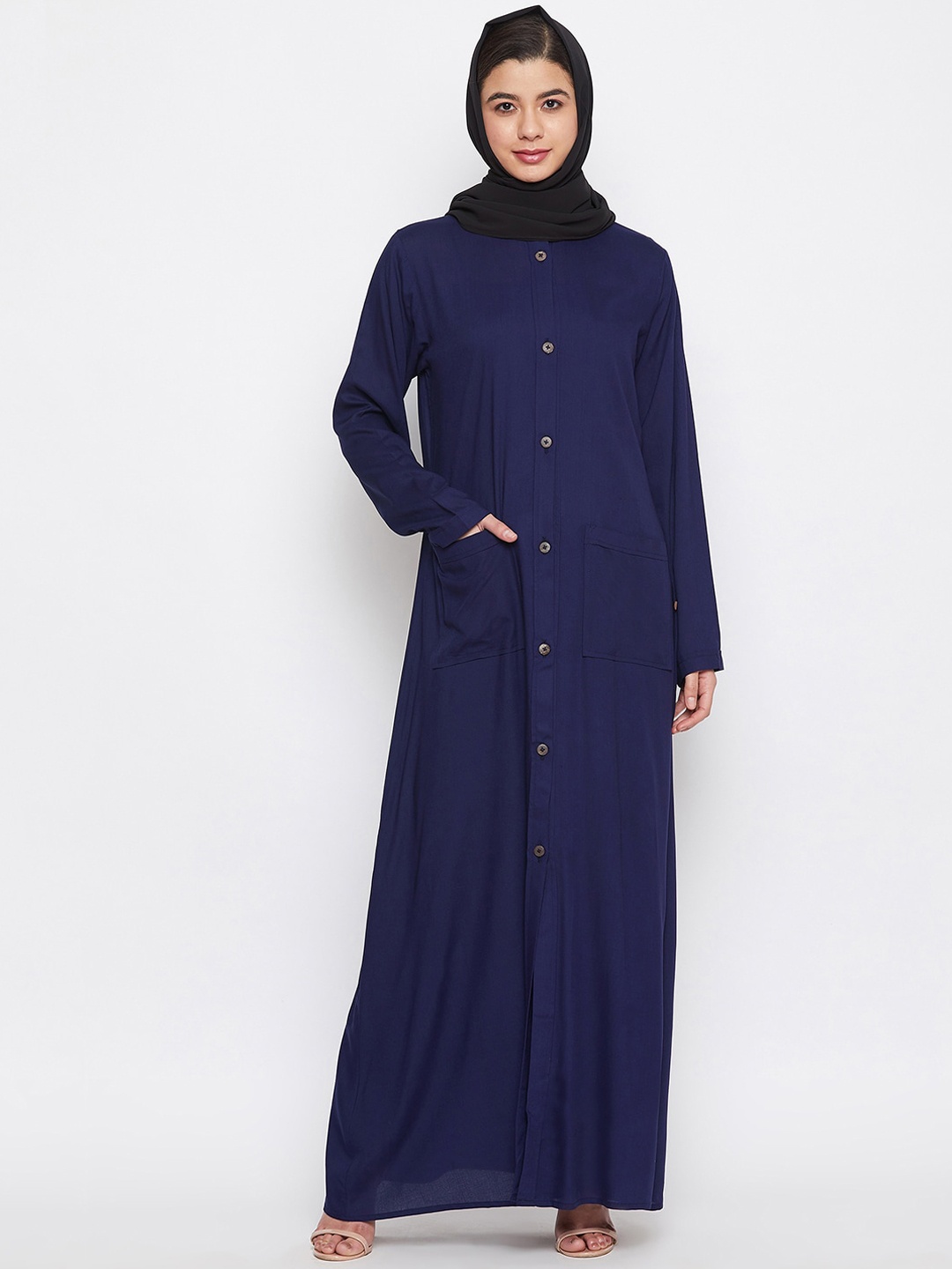 

NABIA Blue Solid Abaya Burqa With Scarf