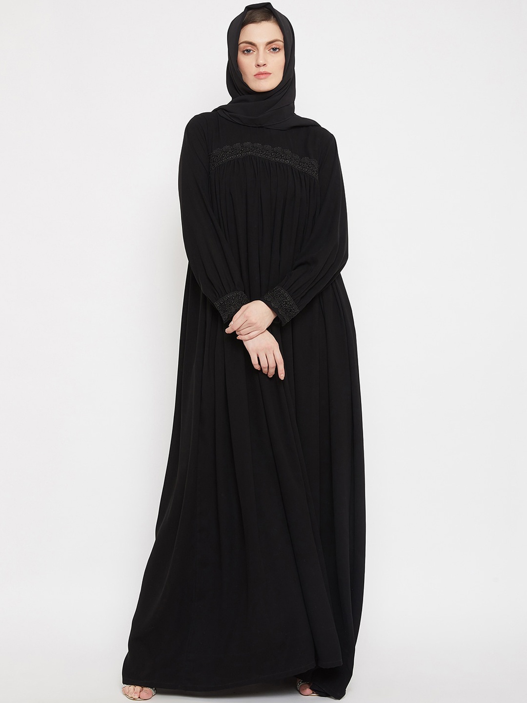 

NABIA Women Black Solid Abaya Burqas With Scarf