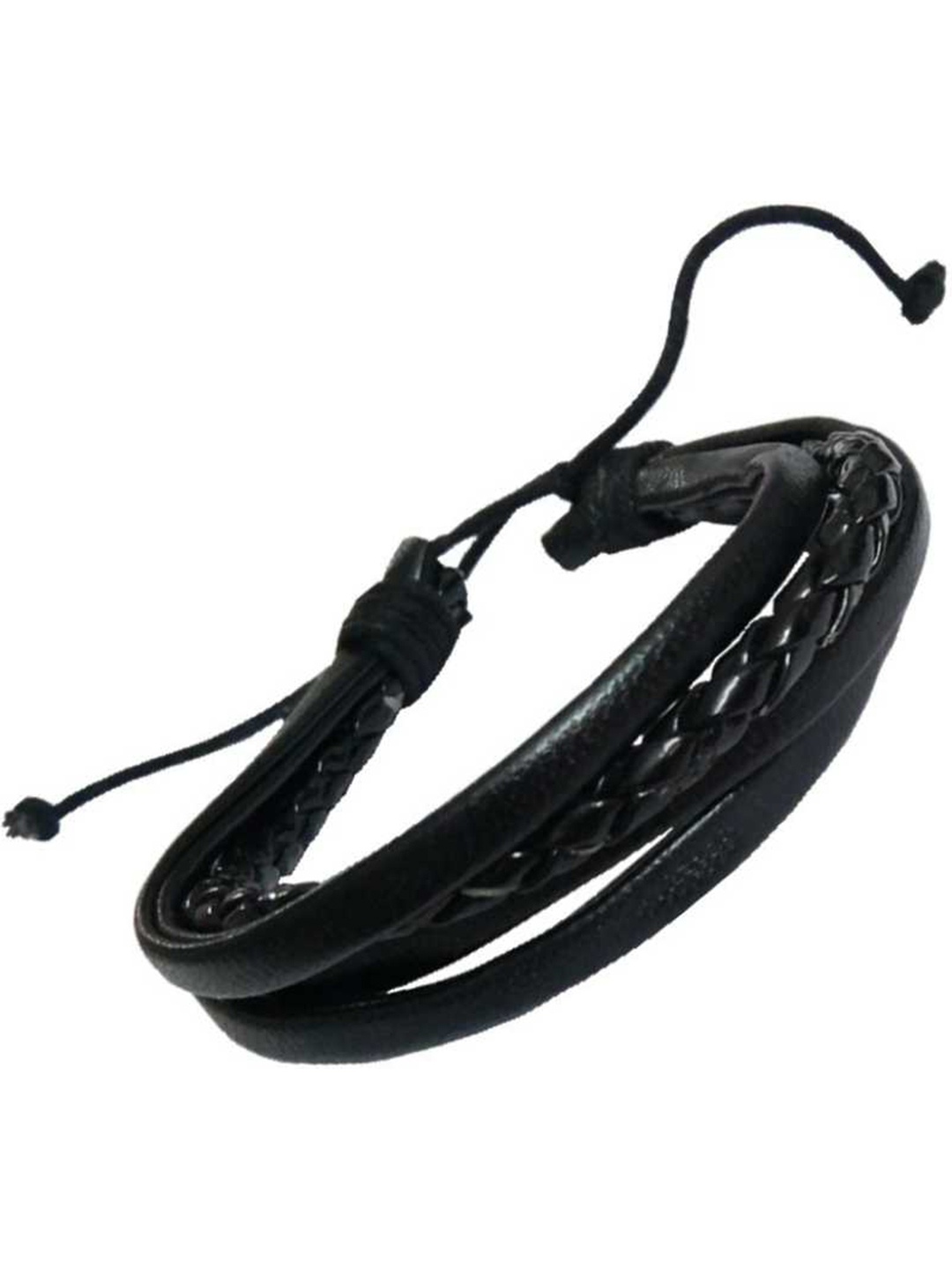 RICH AND FAMOUS Men Black Leather Bracelet