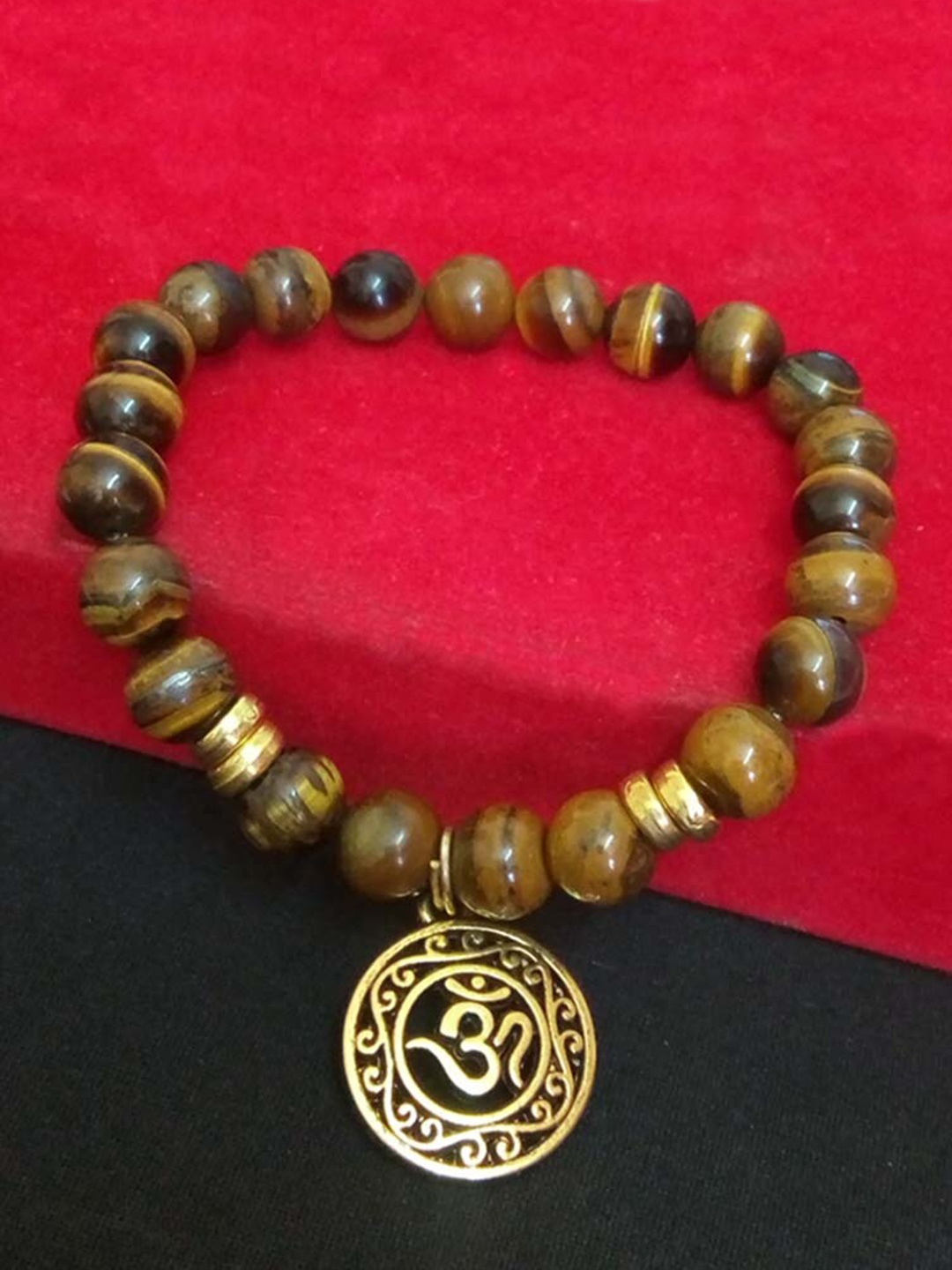 

RICH AND FAMOUS Men Brown & Gold-Toned Brass Agate Brass-Plated Bracelet