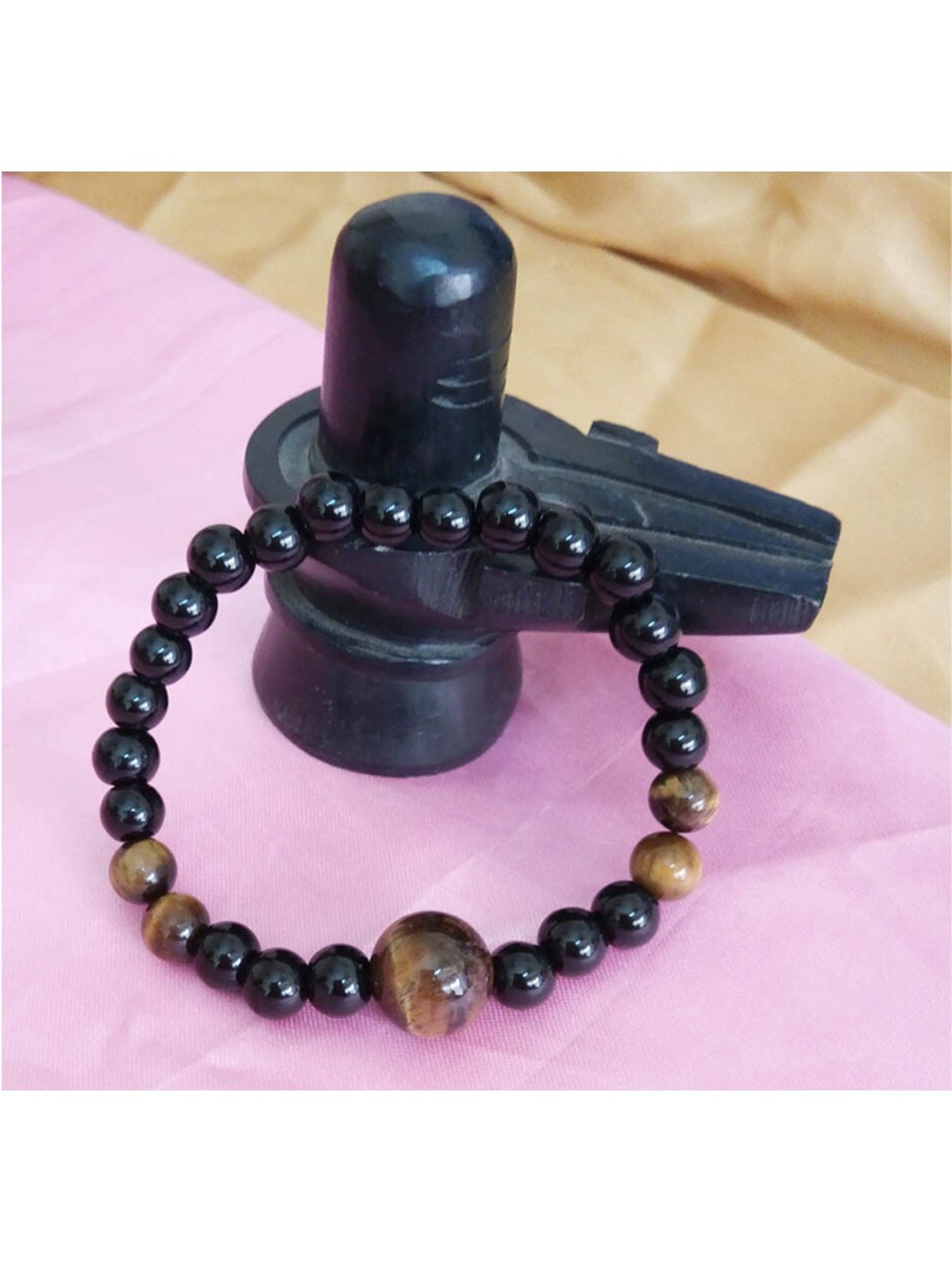 

RICH AND FAMOUS Men Black & Brown Brass Agate Kada Bracelet