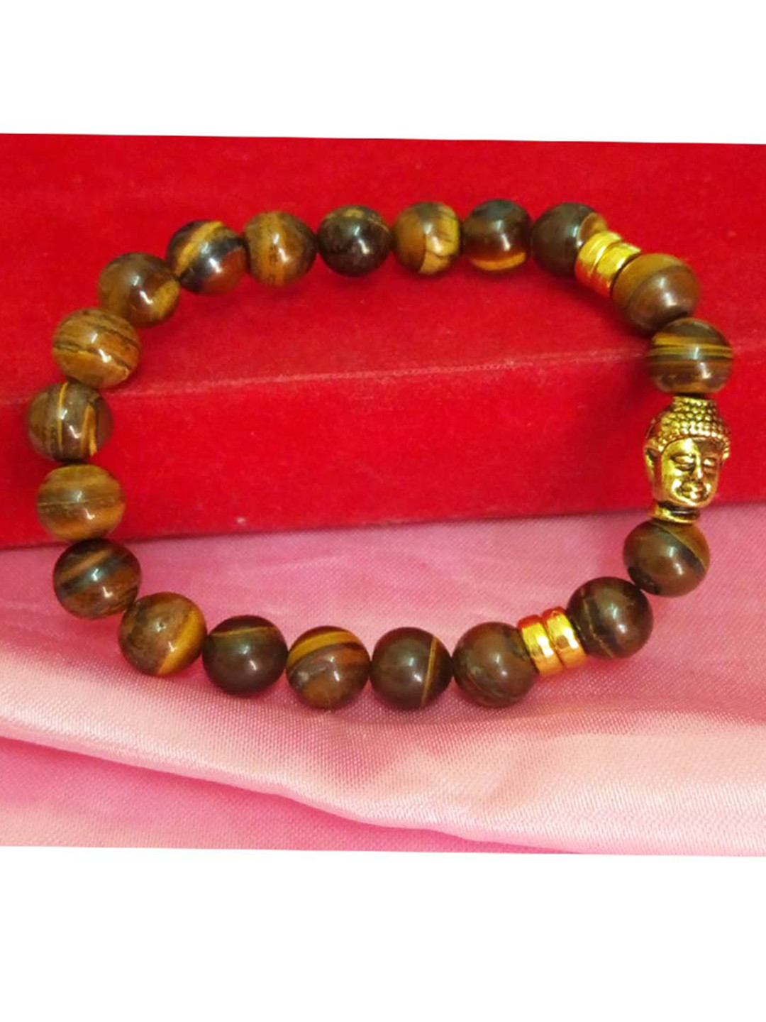 

RICH AND FAMOUS Men Brown & Gold-Toned Brass Tigers Eye Brass-Plated Bracelet
