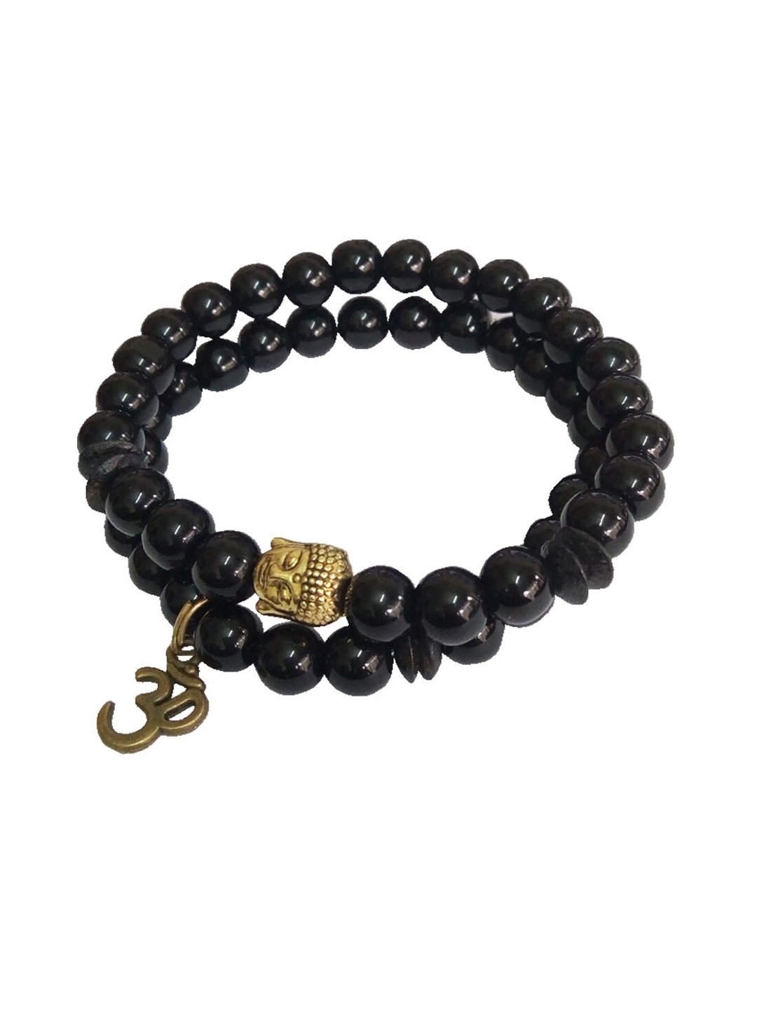 

RICH AND FAMOUS Men Black & Gold-Toned Brass Agate Bracelet