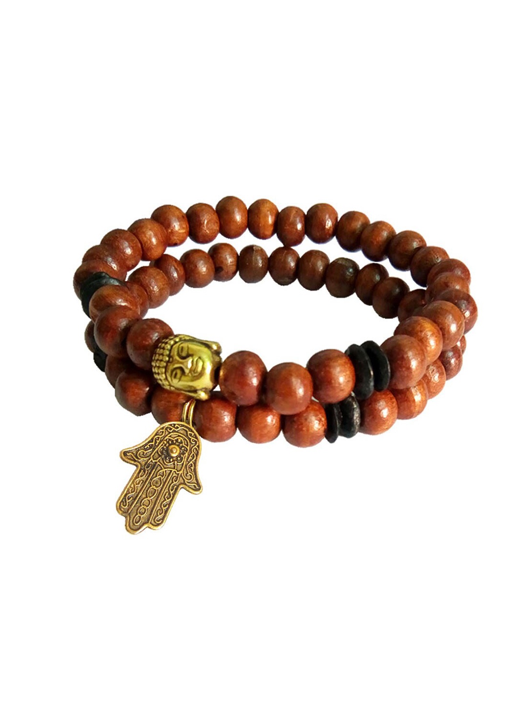 

RICH AND FAMOUS Men Brown & Gold-Toned Brass Agate Bracelet Set