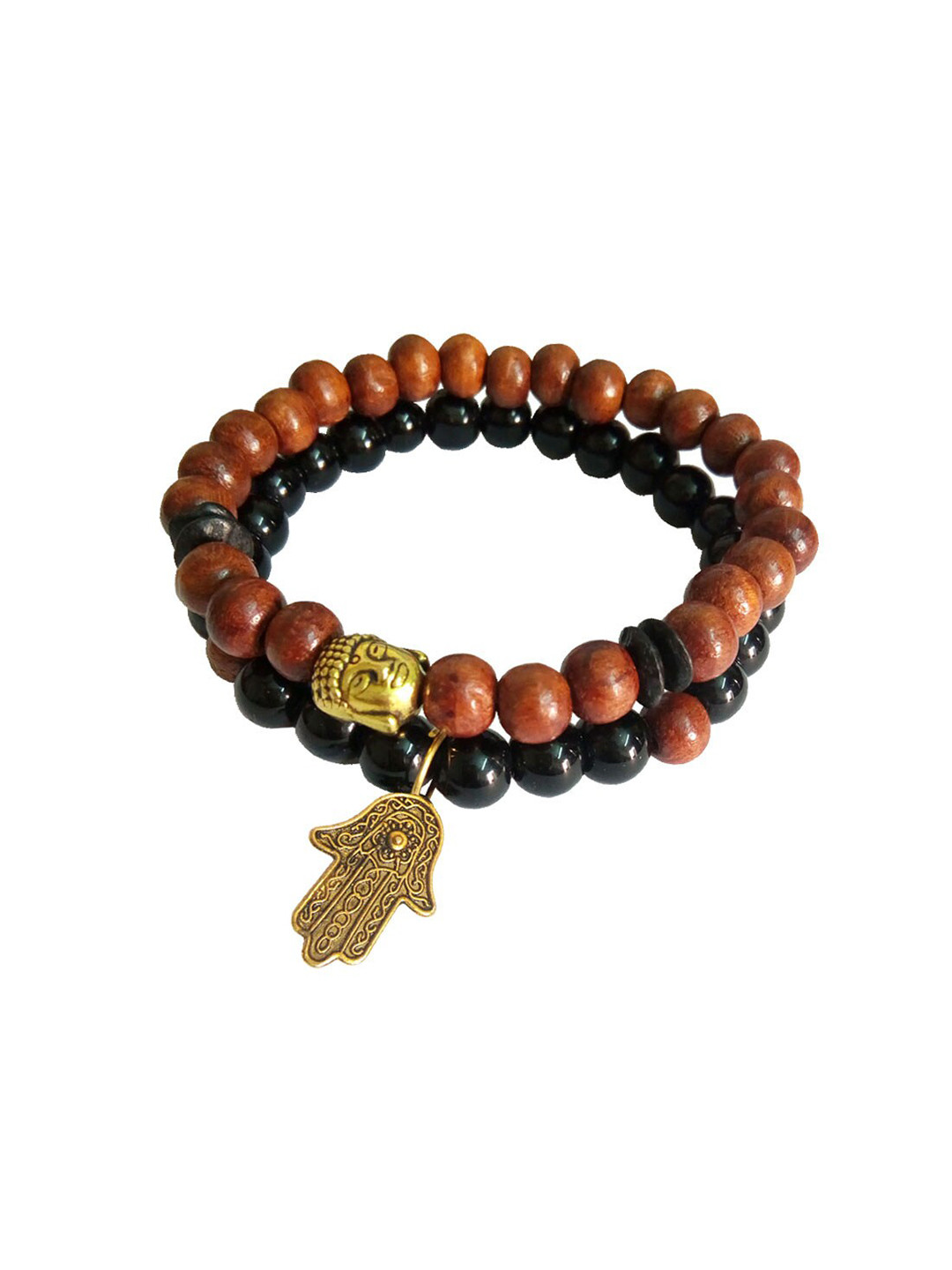 

RICH AND FAMOUS Men Brown & Gold-Toned Brass Agate Bracelet Set