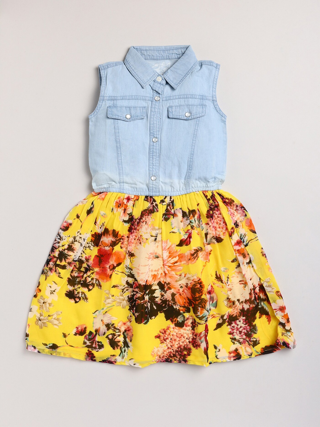 

Lazy Shark Girls Blue & Yellow Floral Print Dress, Navy blue