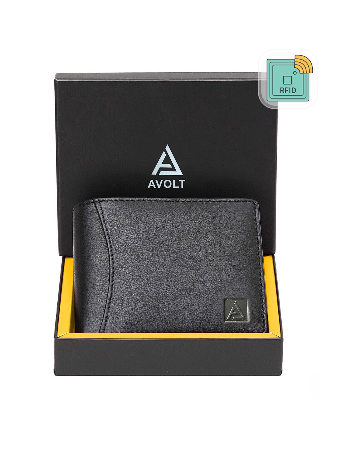 

AVOLT Men Black Leather Two Fold Wallet