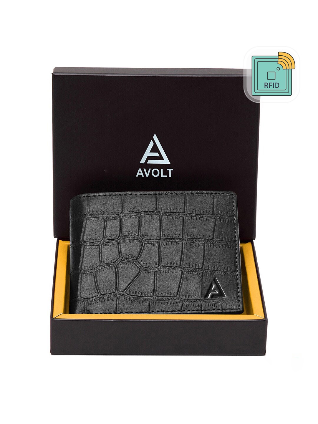 

AVOLT Men Black Animal Textured Leather Two Fold Wallet