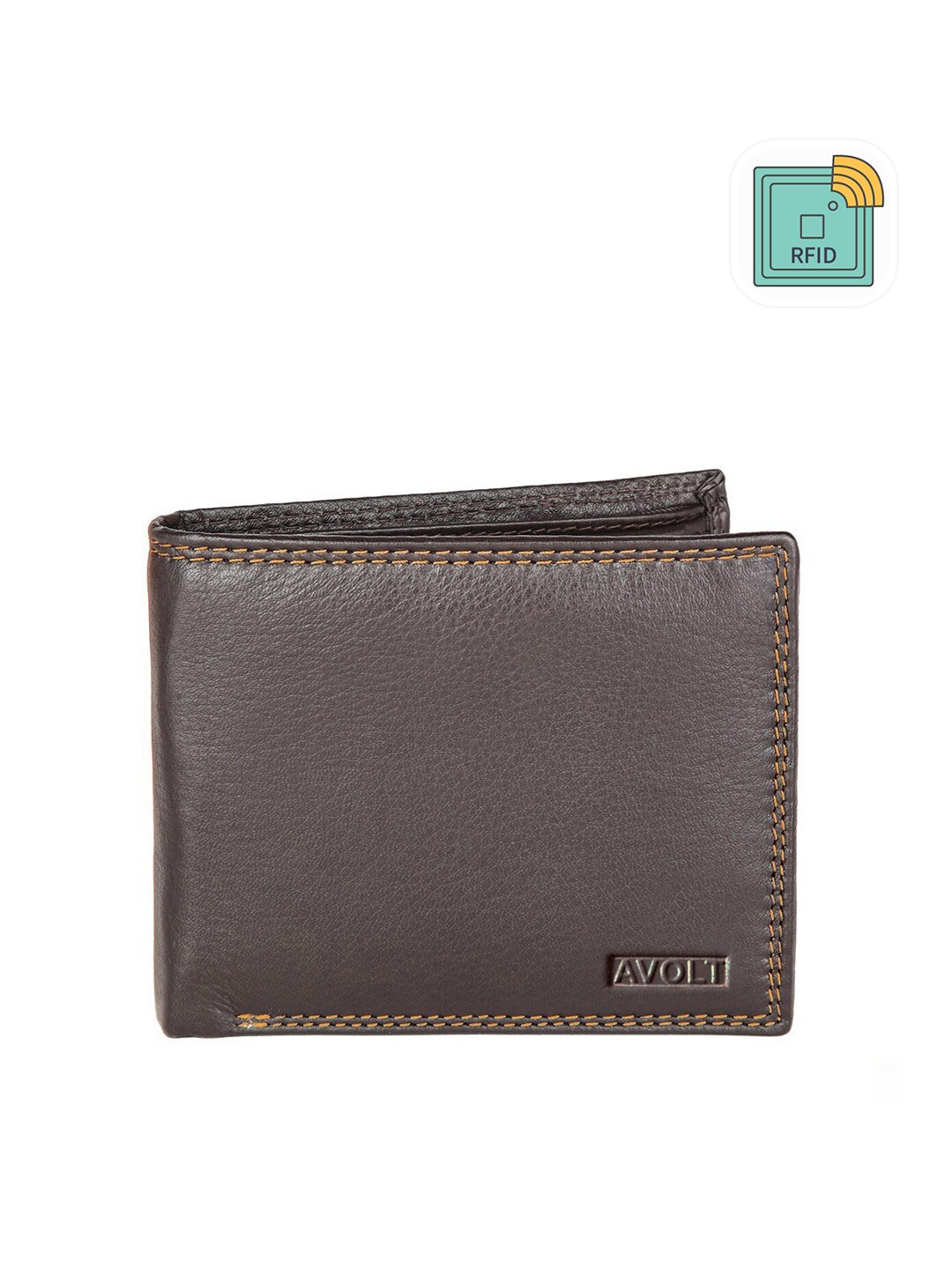 

AVOLT Men Brown Leather Two Fold Wallet