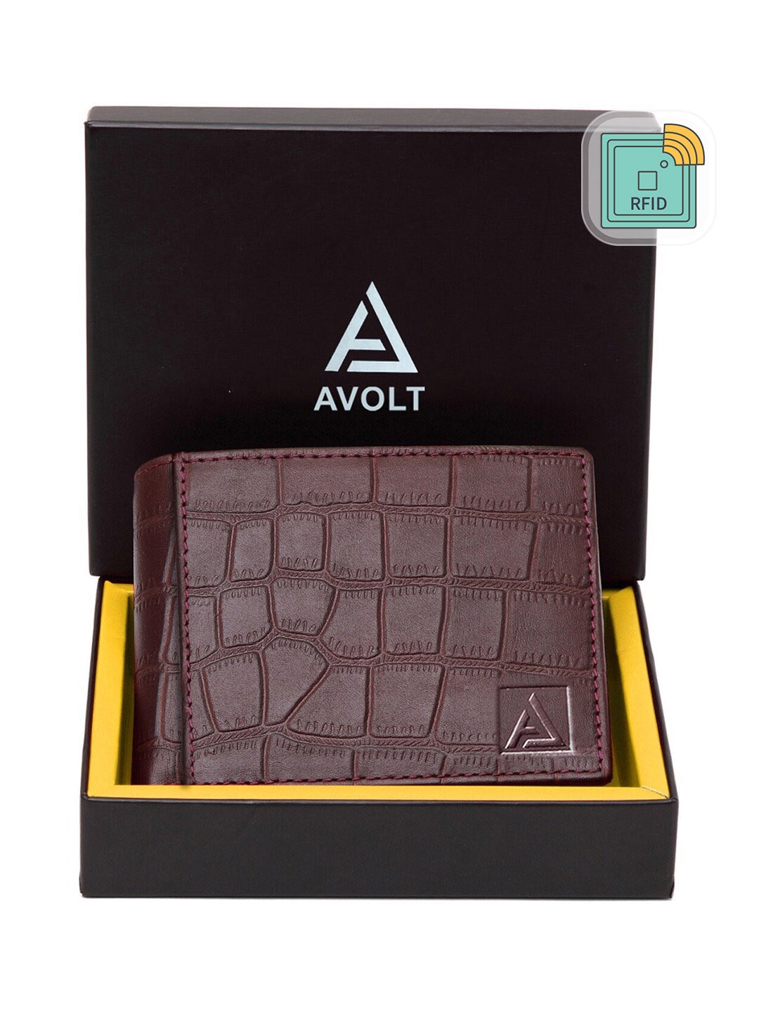 

AVOLT Men Maroon Textured Leather Two Fold Wallet