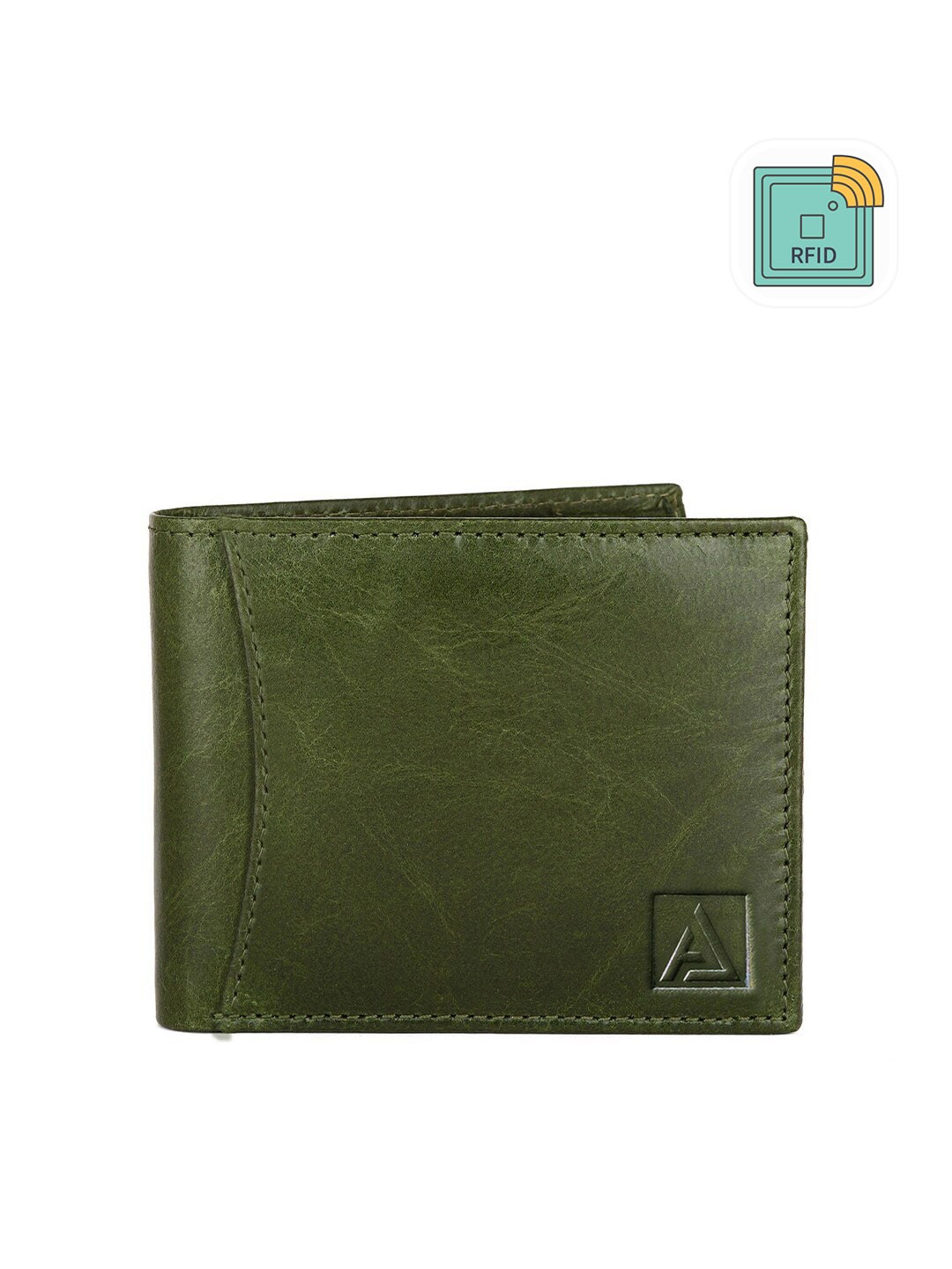 

AVOLT Men Green Leather Two Fold Wallet