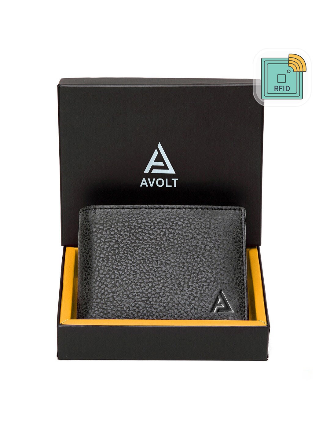 

AVOLT Men Black Leather Two Fold Wallet