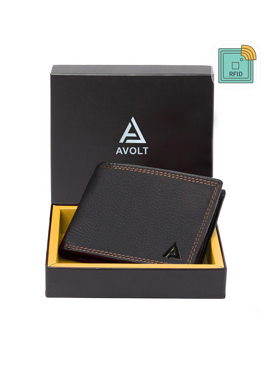 

AVOLT Men Black Textured Leather Two Fold Wallet