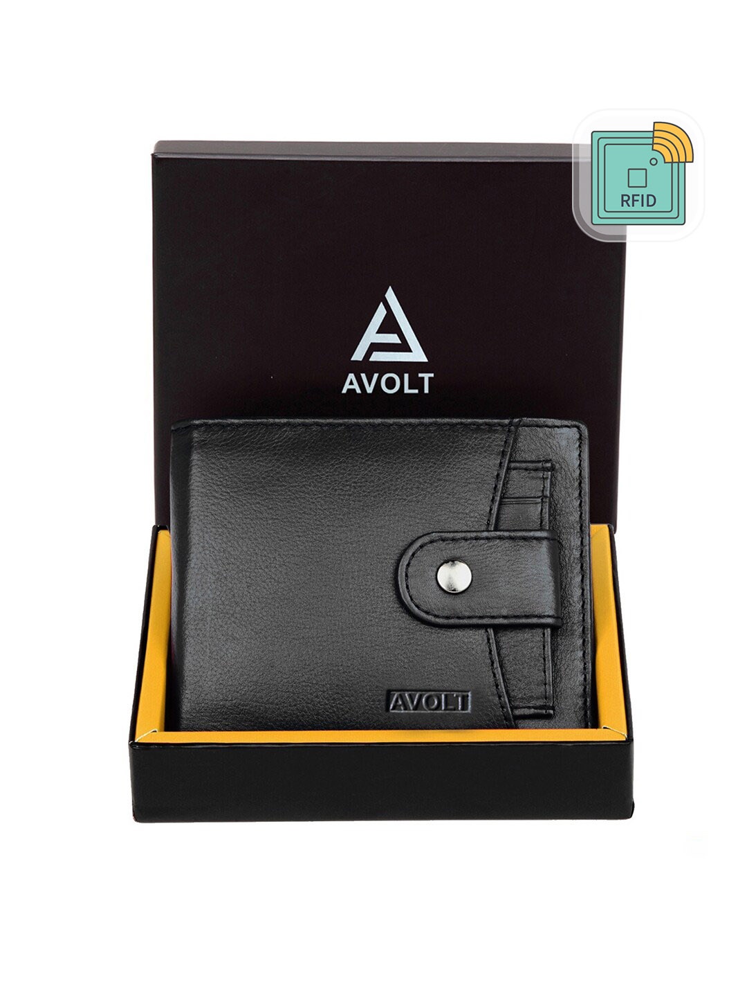 

AVOLT Men Black Leather Two Fold Wallet