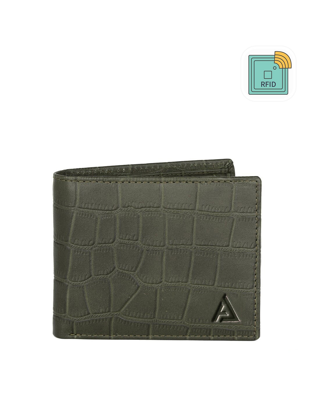 

AVOLT Men Green Textured Leather Two Fold Wallet