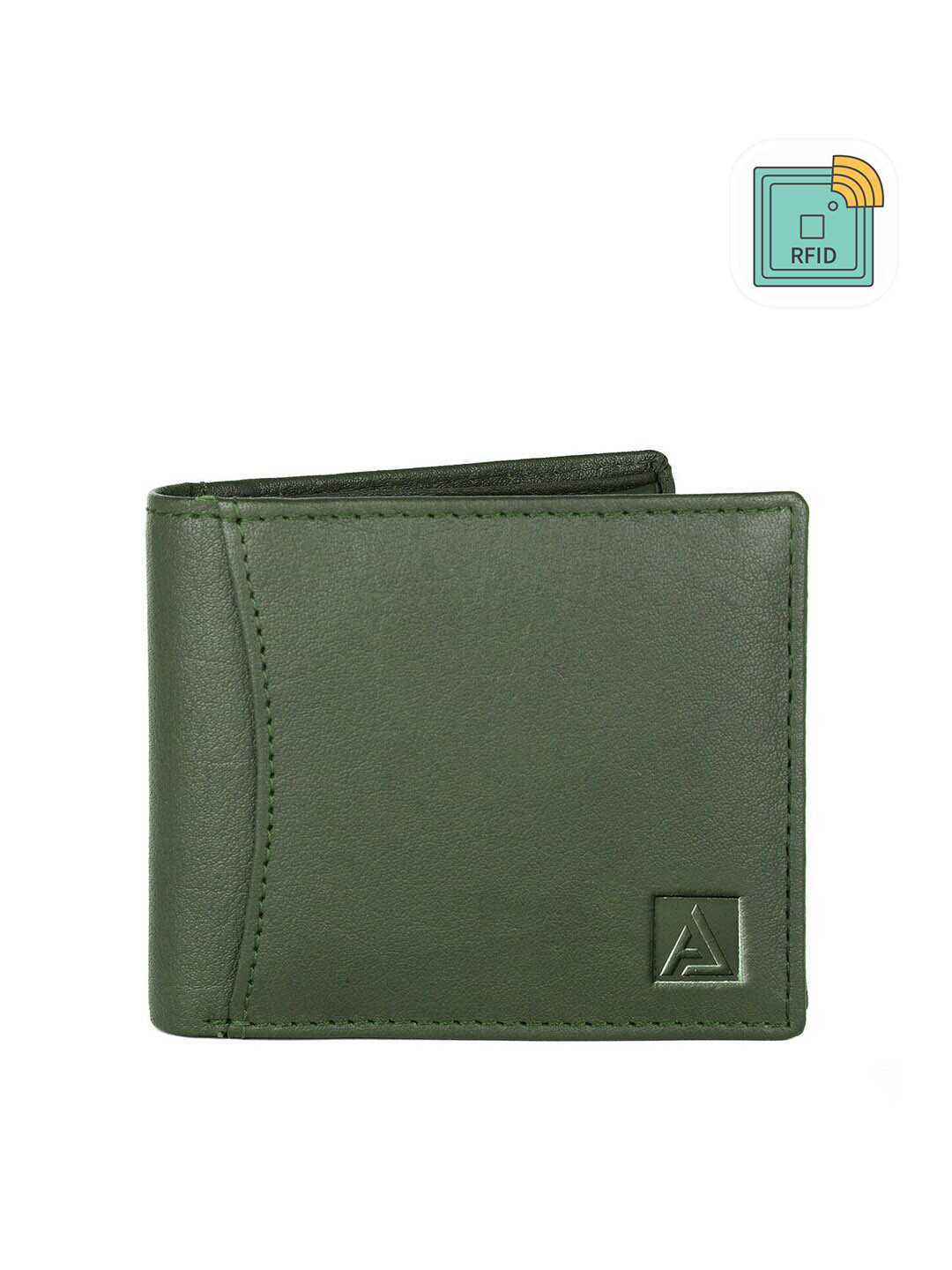 

AVOLT Men Green Leather Two Fold Wallet