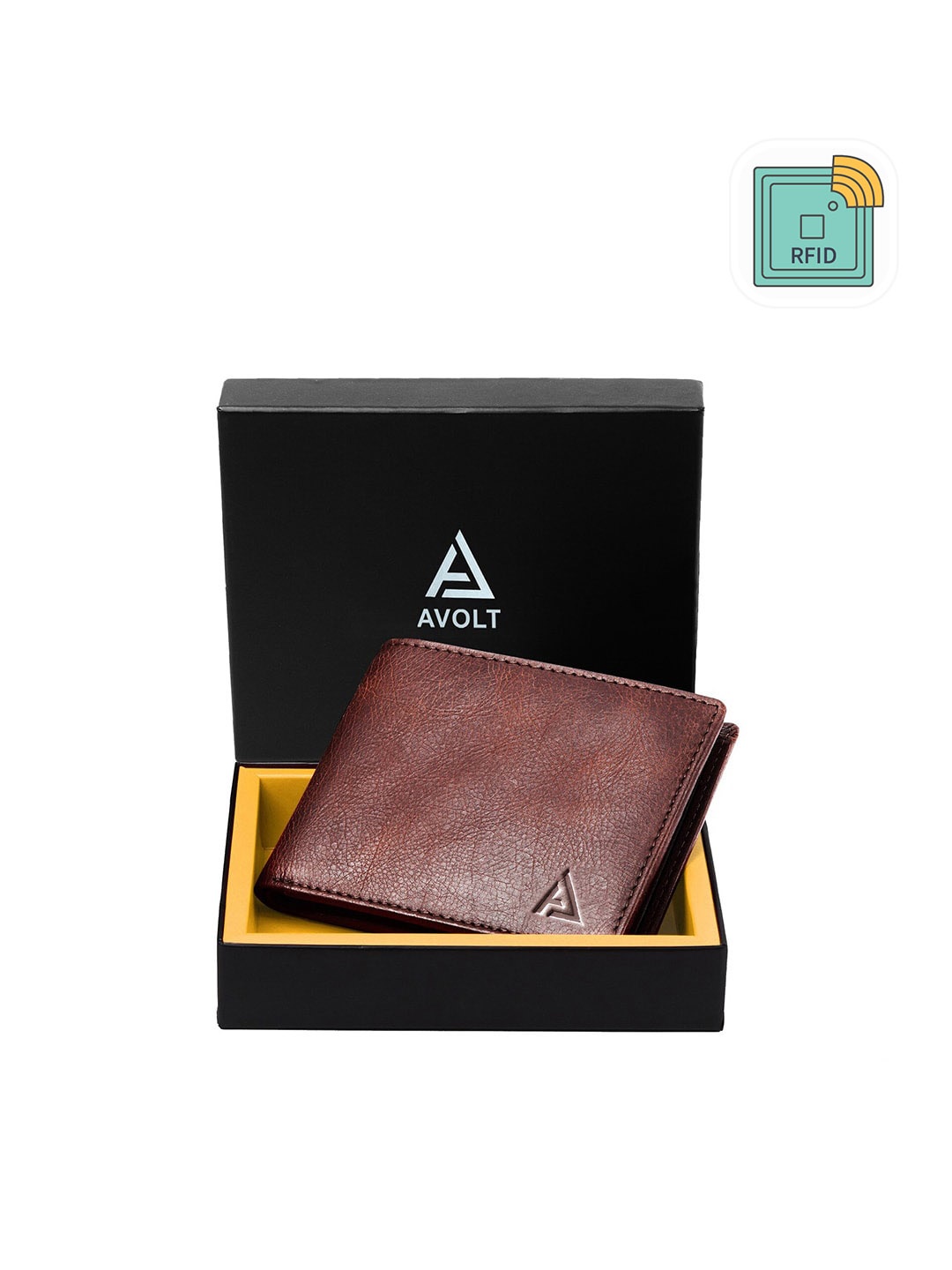 

AVOLT Men Brown Leather Two Fold Wallet