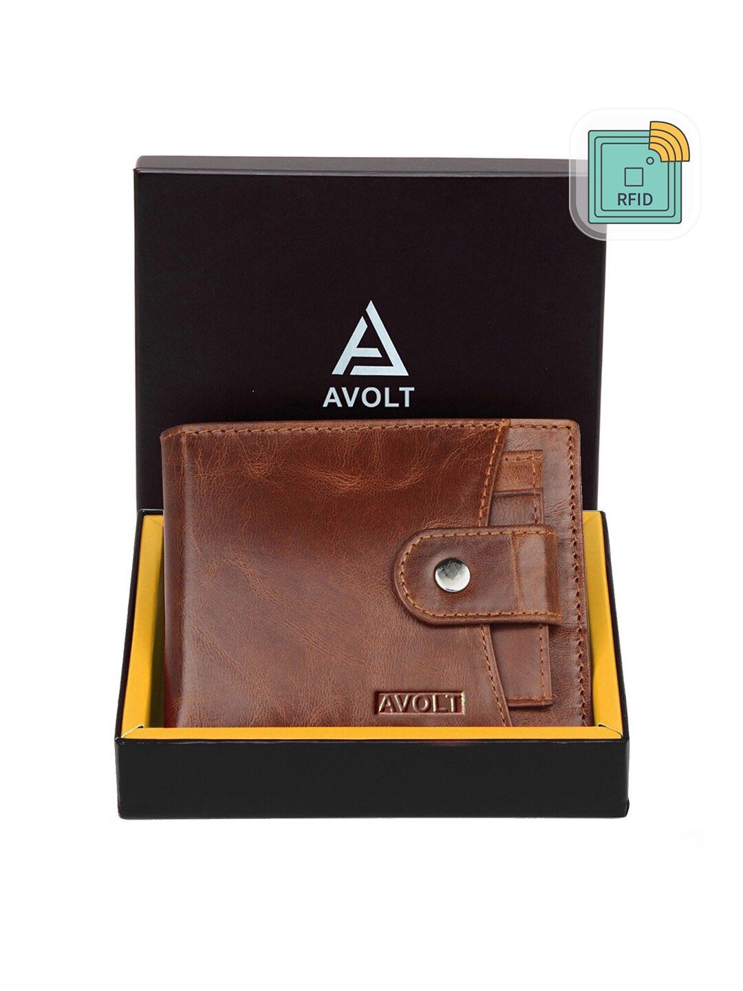 

AVOLT Men Tan Brown Textured Leather Two Fold Wallet