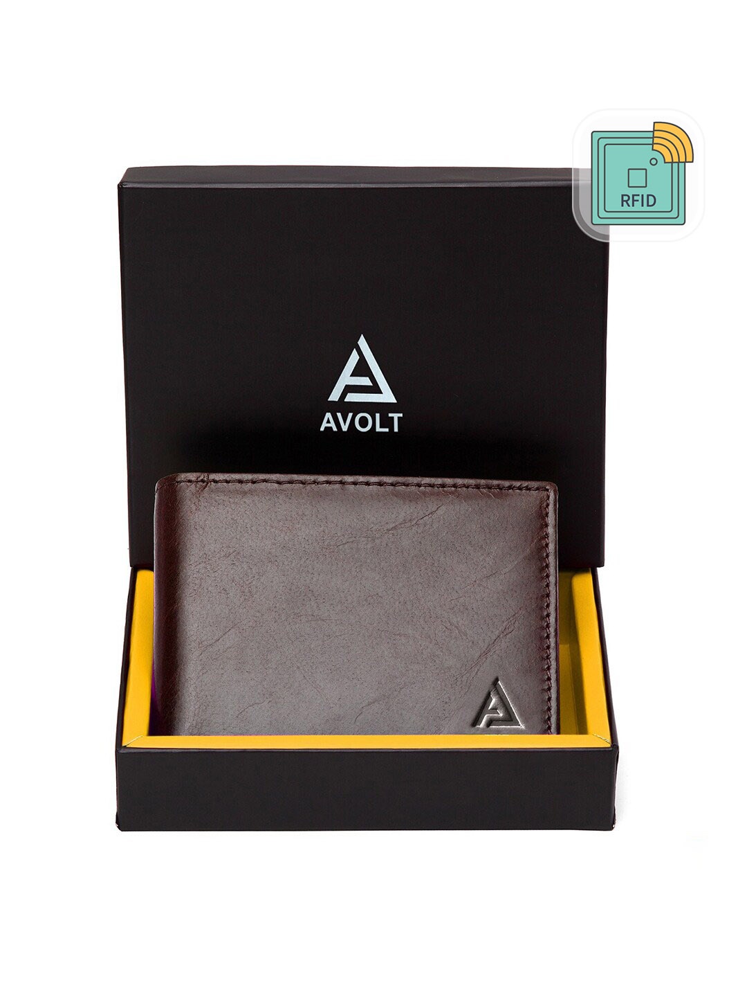 

AVOLT Men Brown Leather Two Fold Wallet