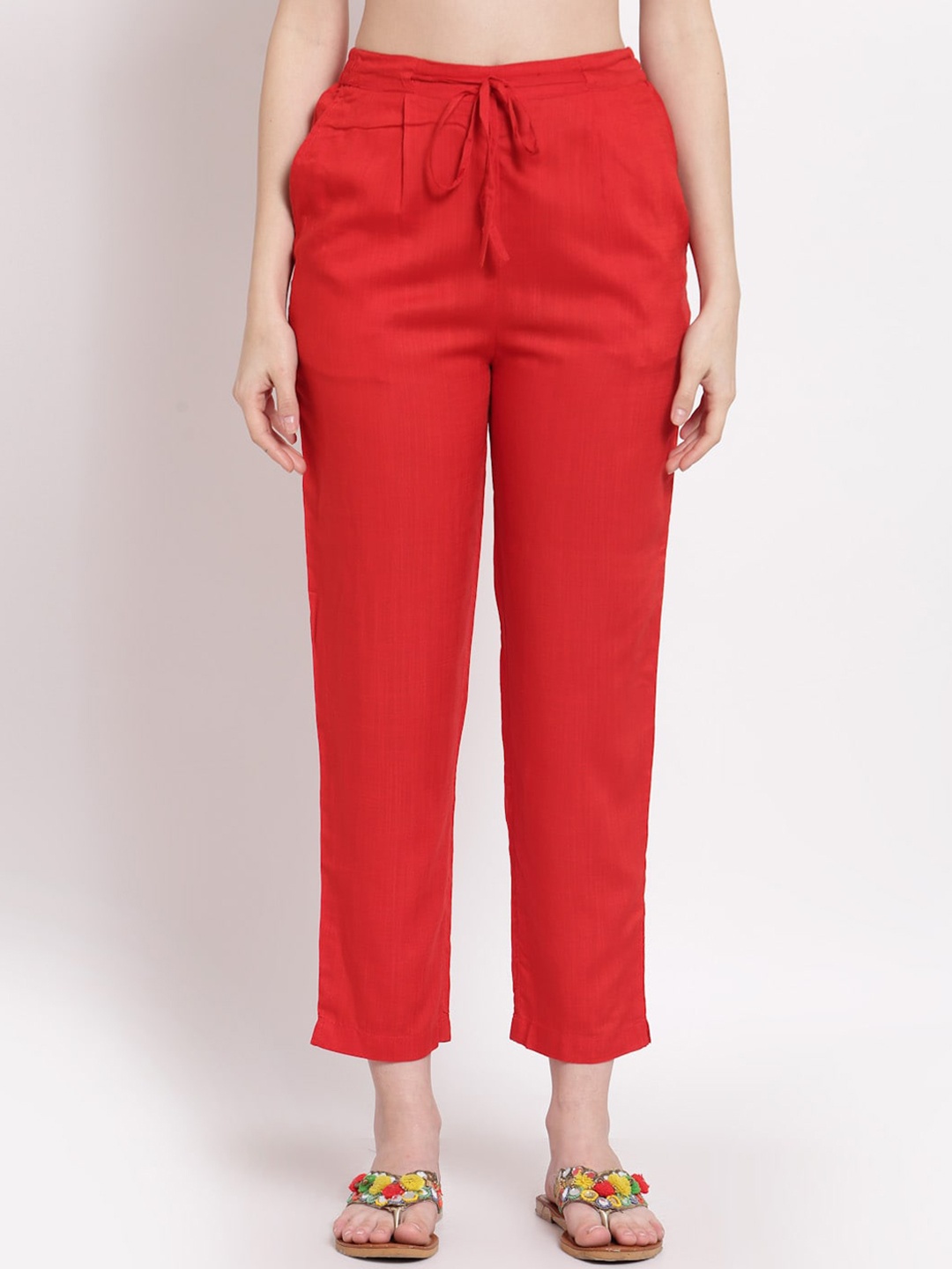 

Altiven Women Red Solid Regular Trousers